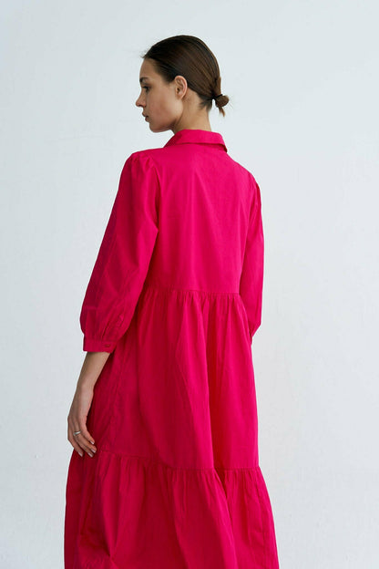 Fuchsia Chiara Tiered Cotton Midi Dress