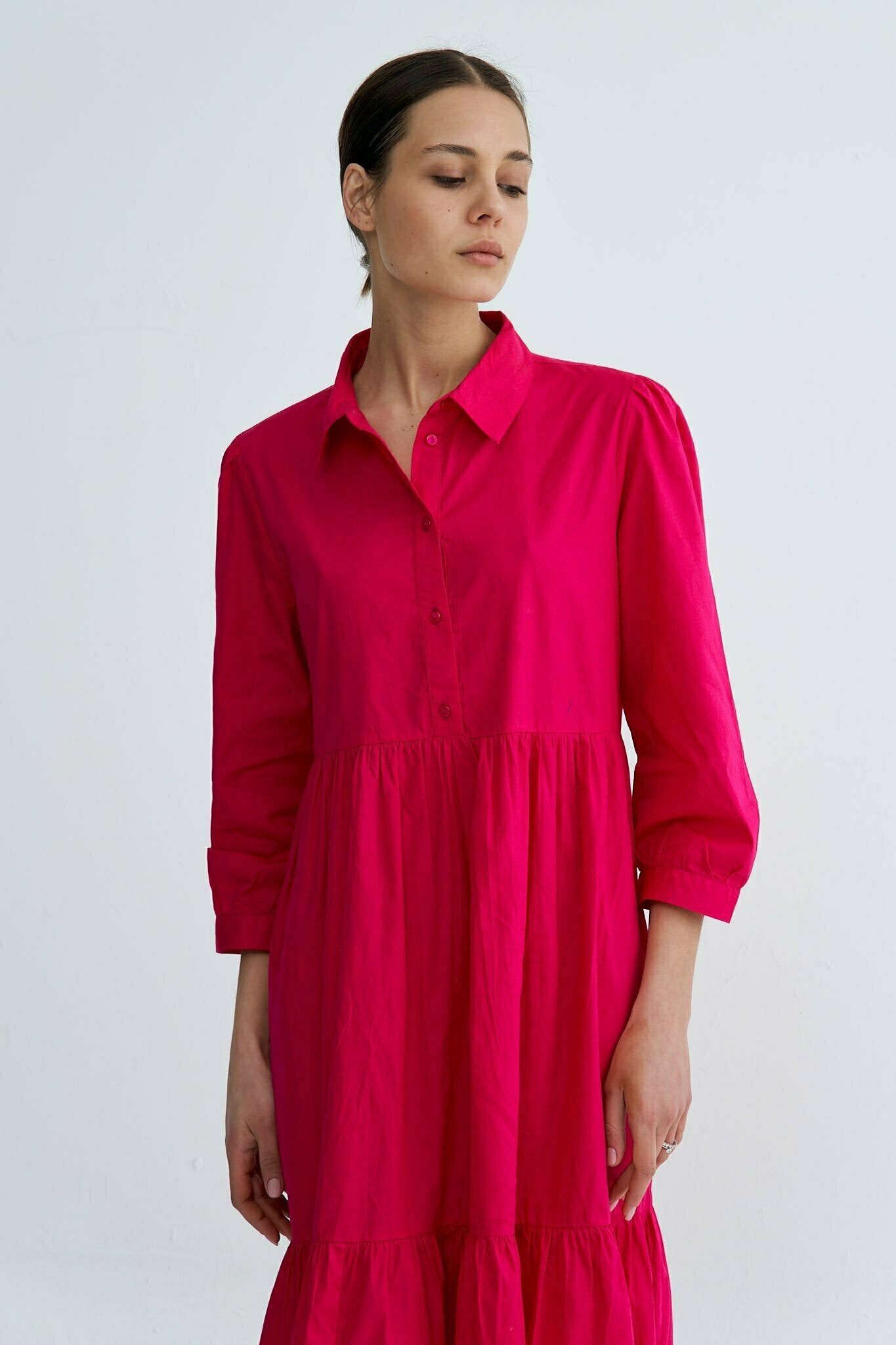 Fuchsia Chiara Tiered Cotton Midi Dress