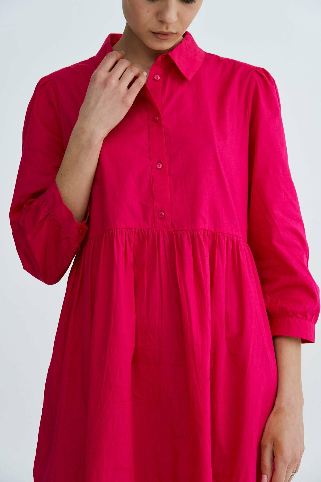 Fuchsia Chiara Tiered Cotton Midi Dress