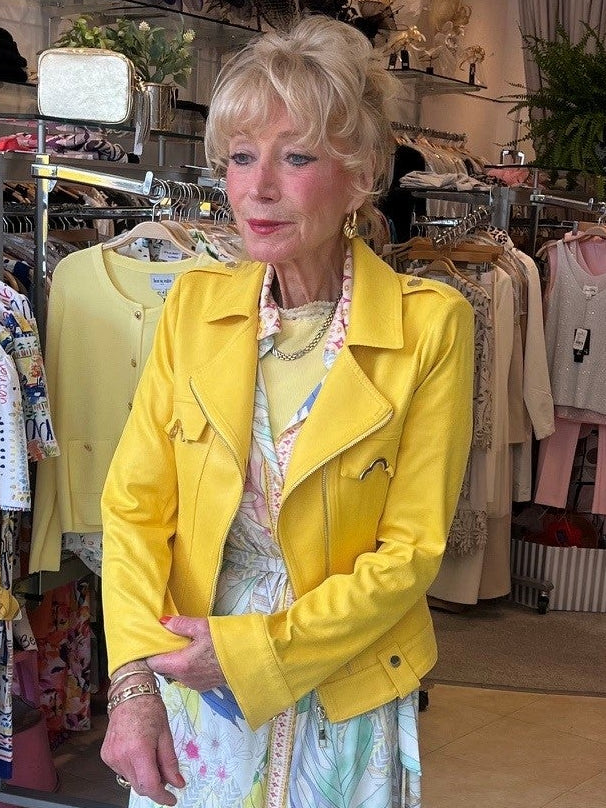 Yellow Faux Leather Jacket with Gold Accents