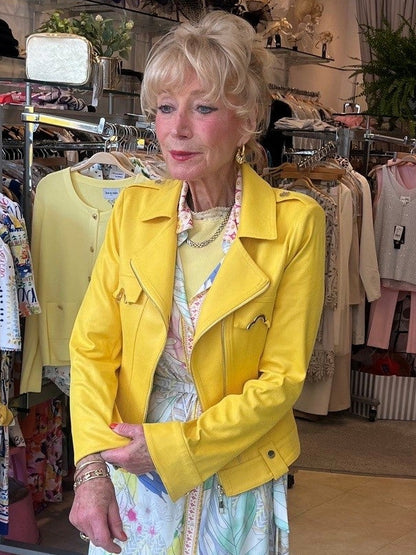 Yellow Faux Leather Jacket with Gold Accents