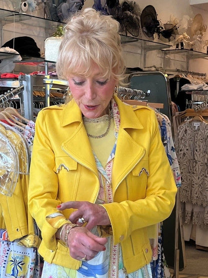 Yellow Faux Leather Jacket with Gold Accents