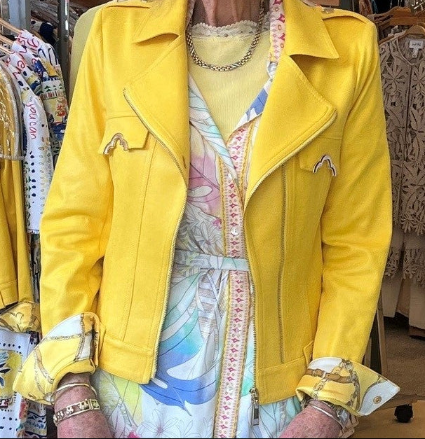 Yellow Faux Leather Jacket with Gold Accents