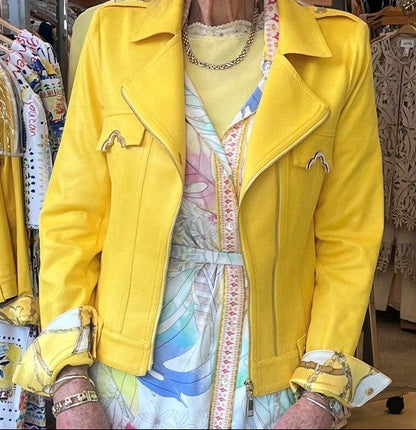 Yellow Faux Leather Jacket with Gold Accents