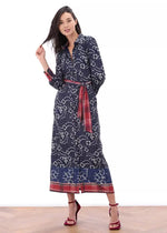 Load image into Gallery viewer, Navy Blue Floral Paisley Shirt Dress Z359
