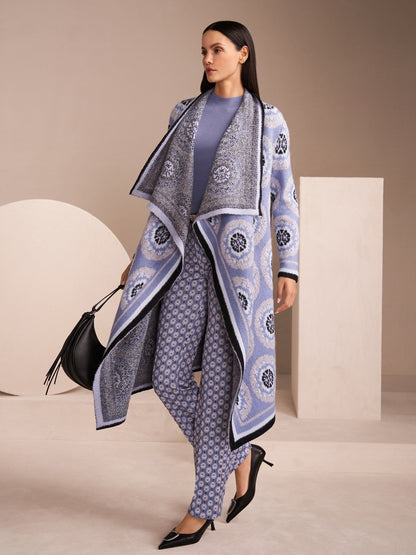 Violet Knitted Wool Coat with Pattern
