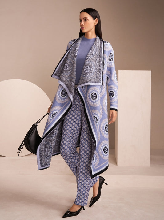 Violet Knitted Wool Coat with Pattern