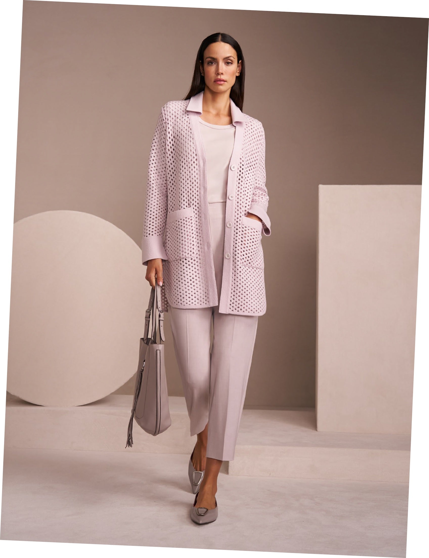 Marc Cain Virgin Wool Knitted Mesh-look Cardigan