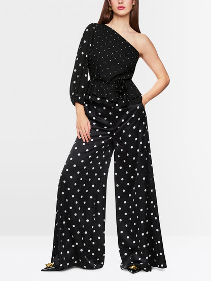 Marc Cain One-shoulder Polka Dot Blouse