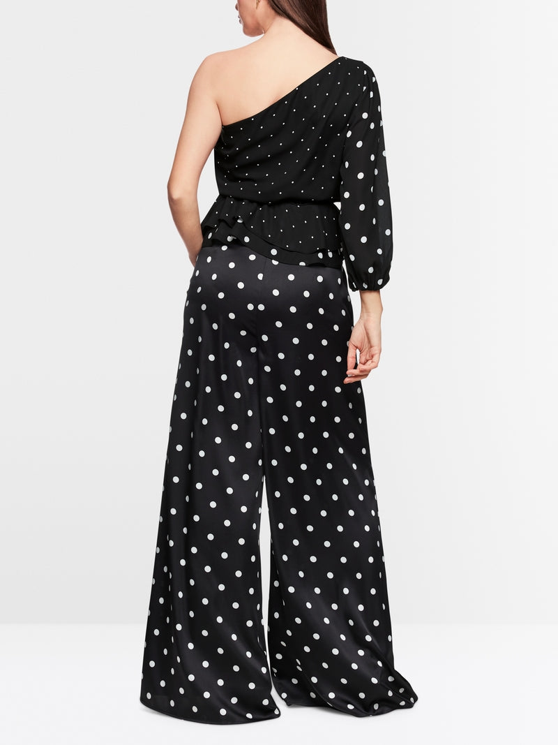 Marc Cain One-shoulder Polka Dot Blouse