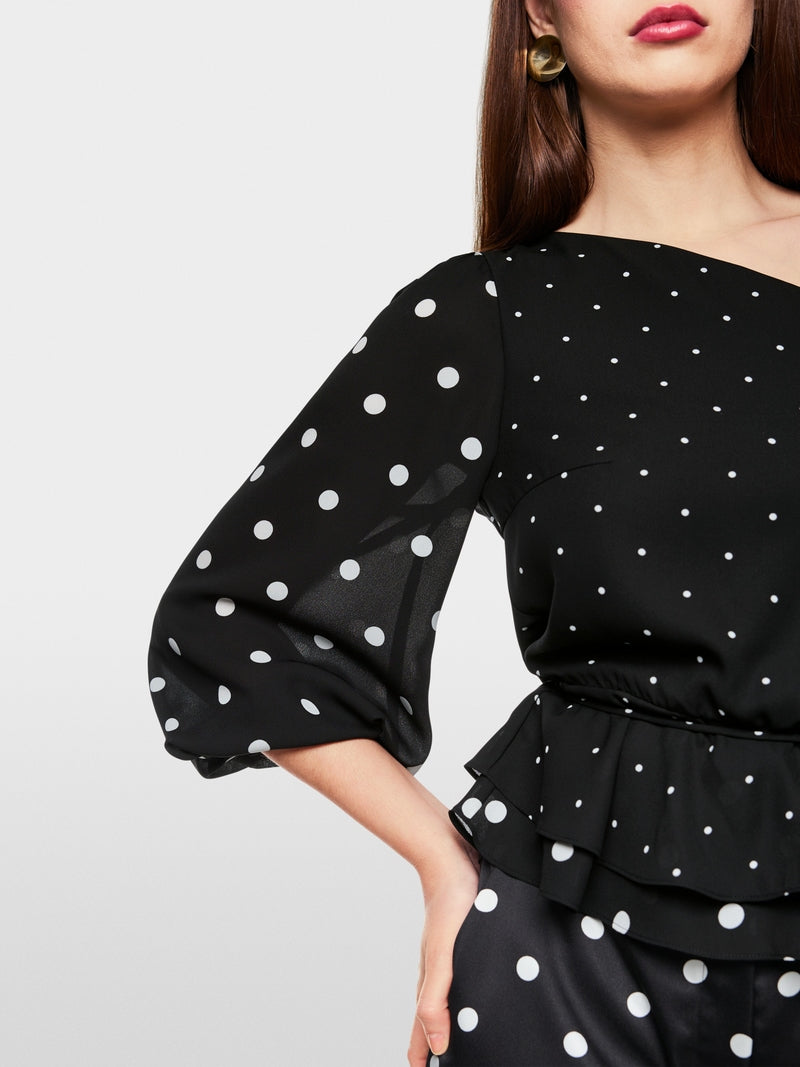 Marc Cain One-shoulder Polka Dot Blouse