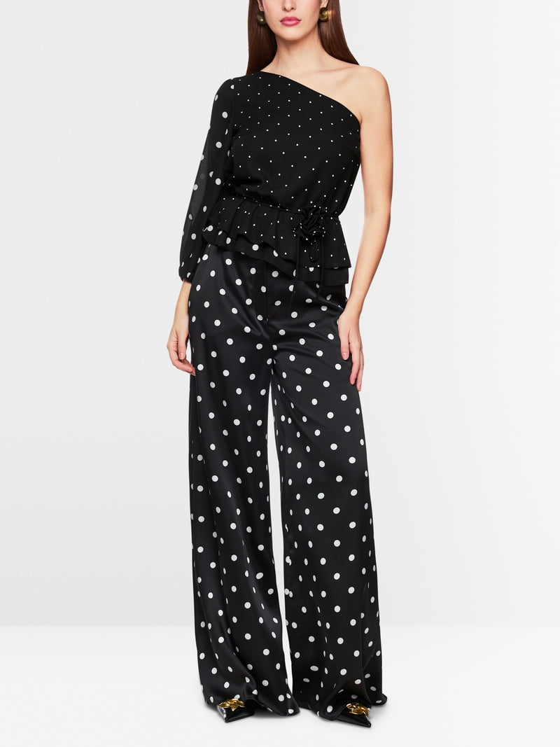 Marc Cain One-shoulder Polka Dot Blouse