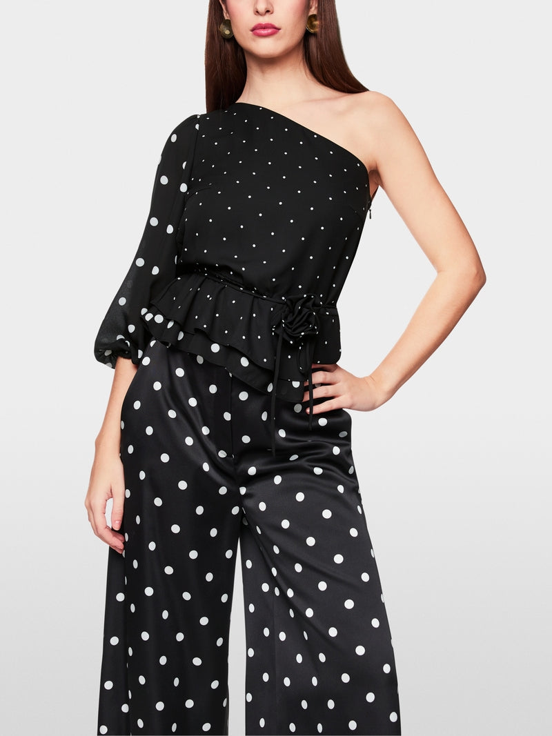 Marc Cain One-shoulder Polka Dot Blouse