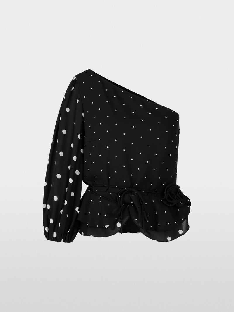 Marc Cain One-shoulder Polka Dot Blouse