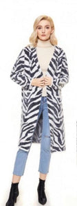 Zebra Print Long Cardigan with Hood