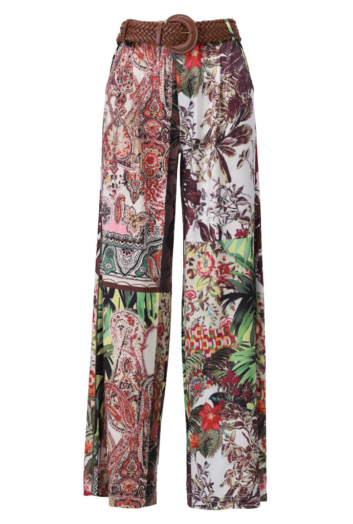 Bold Multi-Pattern Wide-Leg Trousers A331