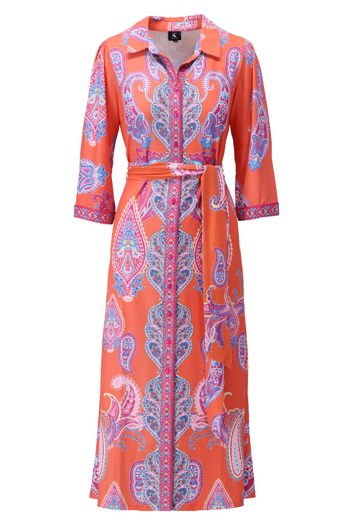 K-design Vibrant Paisley Print Collared Midi Dress A404