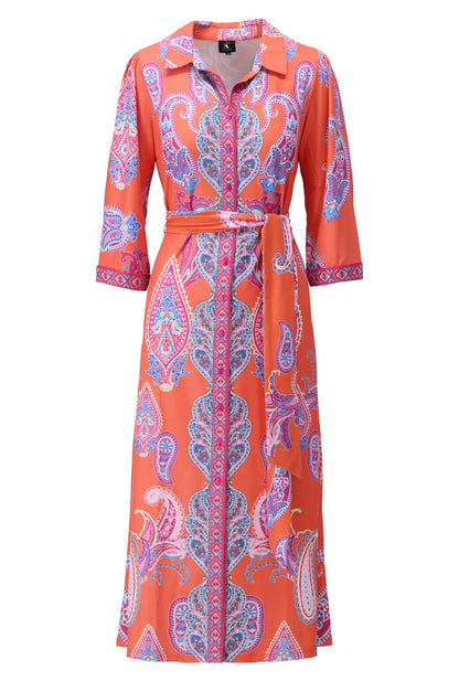 K-design Vibrant Paisley Print Collared Midi Dress A404
