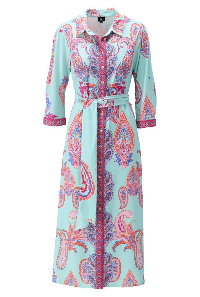 K-design Vibrant Paisley Print Collared Midi Dress A404