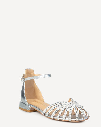 Alma En Pena Silver Flat Sandals with Rhinestones V23200