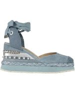 Load image into Gallery viewer, Sage suede sandal with wrap style and diamantes

