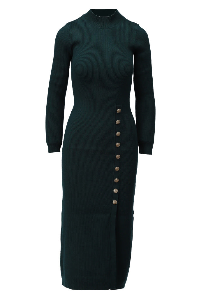 Diagonal Button Ribbed Cashmere Blend Dress Lucindas