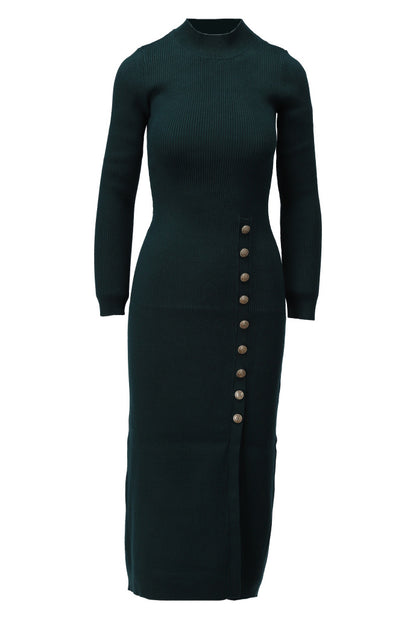 Diagonal Button Ribbed Cashmere Blend Dress Lucindas