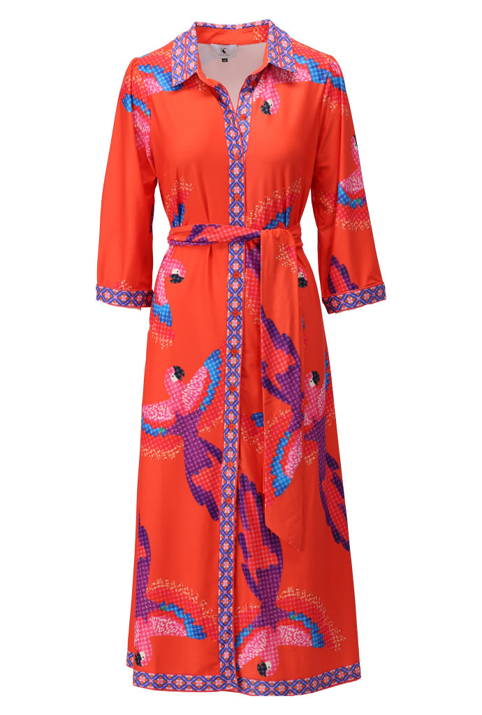 K-Design Coral Bird Print Midi Dress