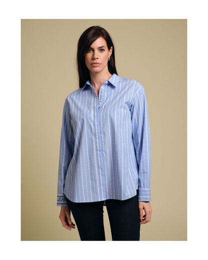 Fuego Striped Cotton Button up Shirt with Rhinestones