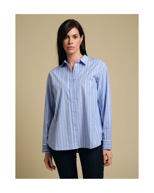 Fuego Striped Cotton Button up Shirt with Rhinestones