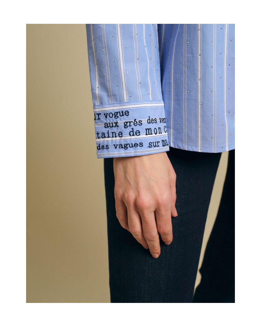 Fuego Striped Cotton Button up Shirt with Rhinestones