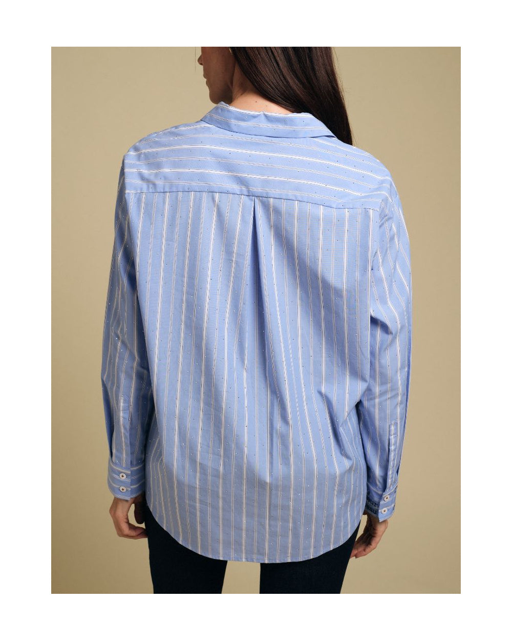 Fuego Striped Cotton Button up Shirt with Rhinestones