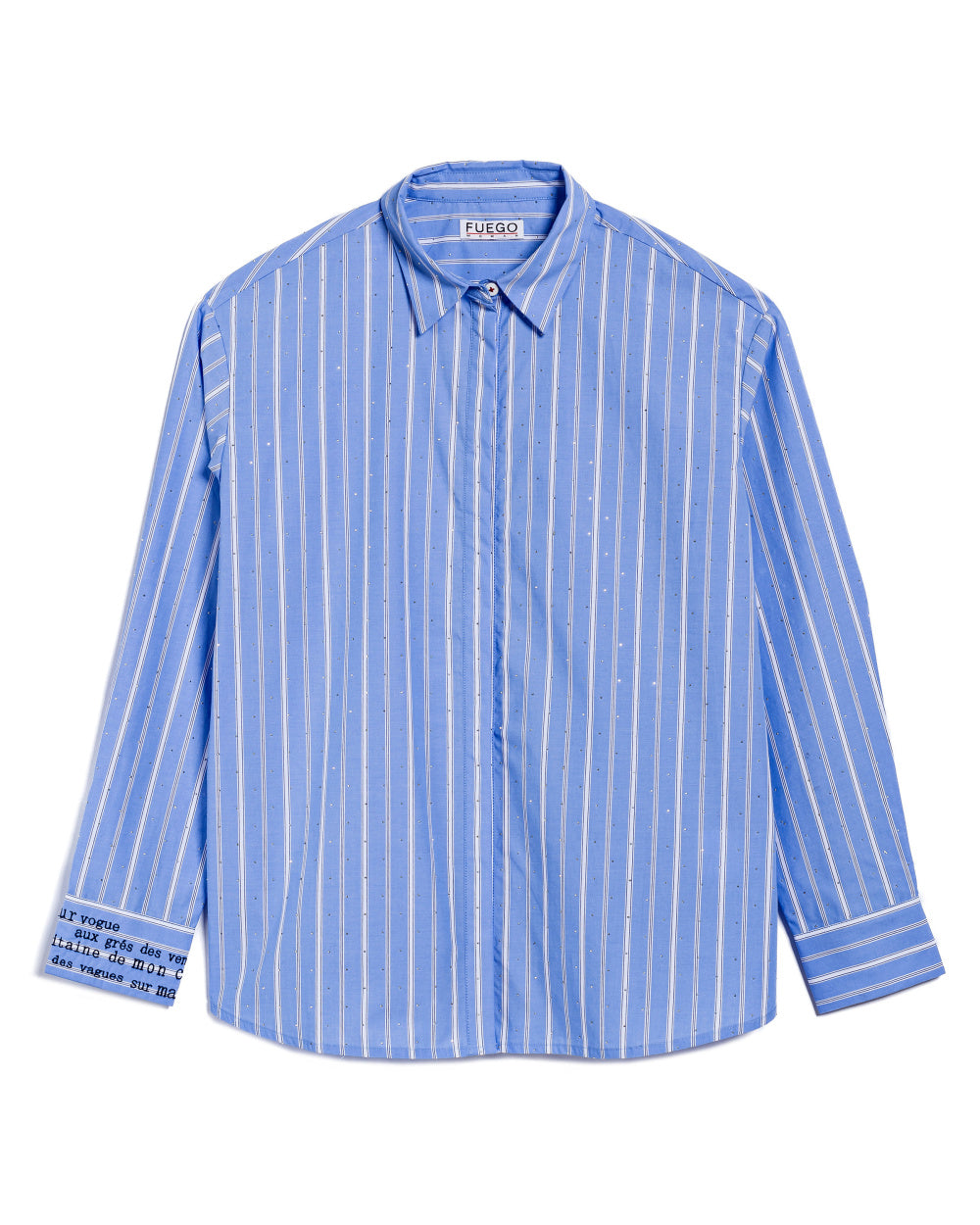 Fuego Striped Cotton Button up Shirt with Rhinestones
