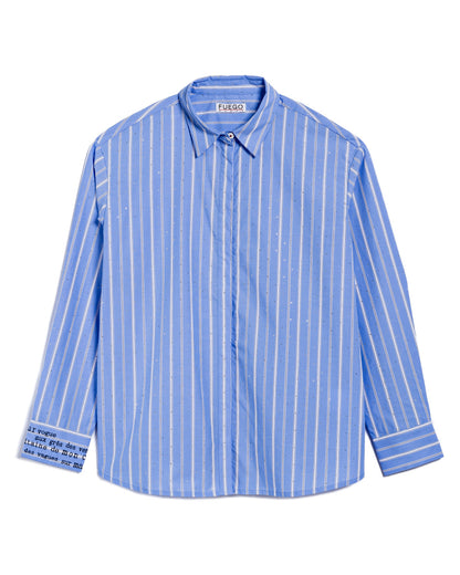 Fuego Striped Cotton Button up Shirt with Rhinestones