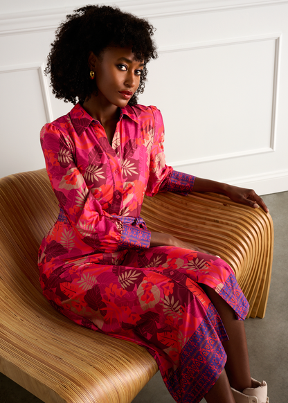 Vibrant Leaf Print Maxi Dress with Belt Z300