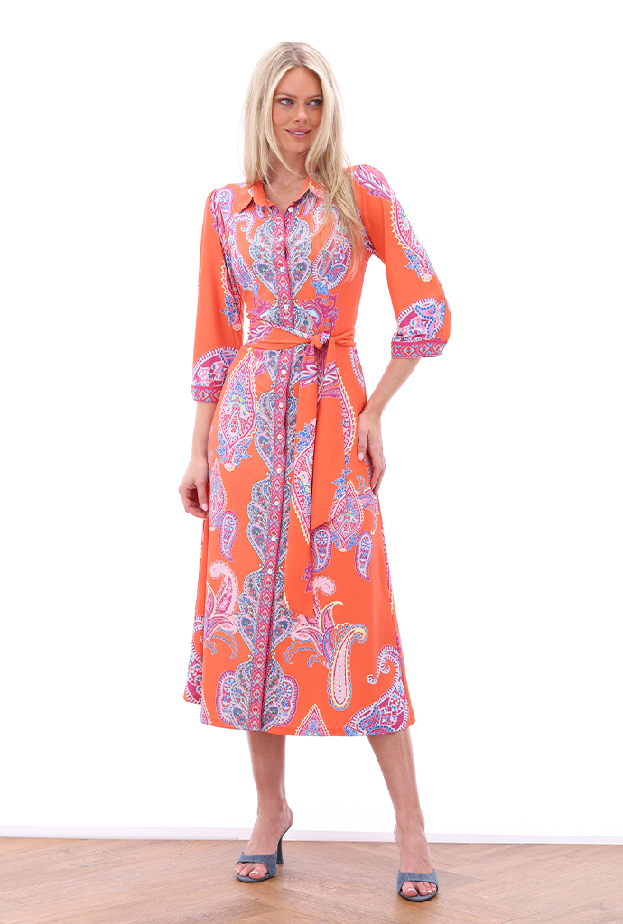 K-design Vibrant Paisley Print Collared Midi Dress A404
