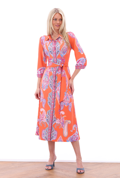 K-design Vibrant Paisley Print Collared Midi Dress A404