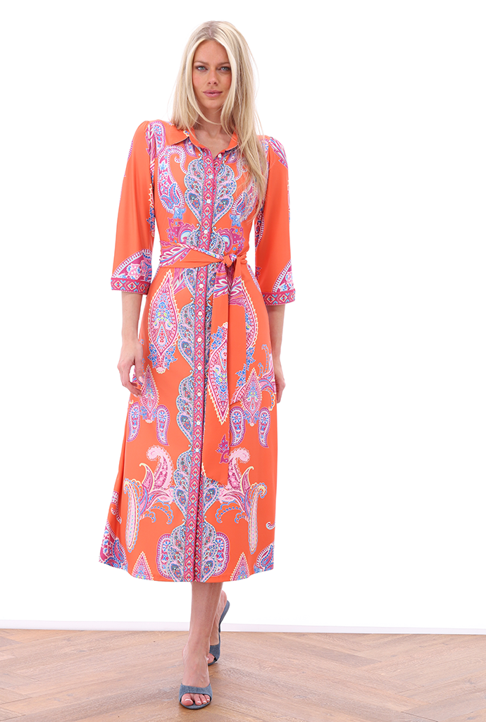 K-design Vibrant Paisley Print Collared Midi Dress A404