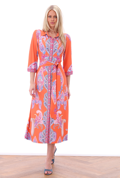 K-design Vibrant Paisley Print Collared Midi Dress A404