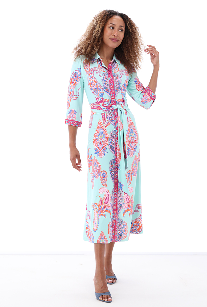 K-design Vibrant Paisley Print Collared Midi Dress A404