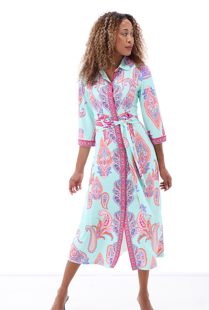 K-design Vibrant Paisley Print Collared Midi Dress A404