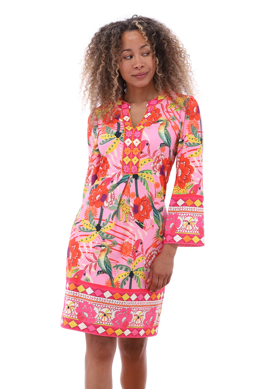 K-Design Tropical Floral and Bird Print Dress