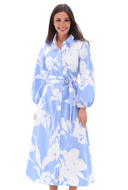 K-Design Blue Floral Cotton Shirt Dress