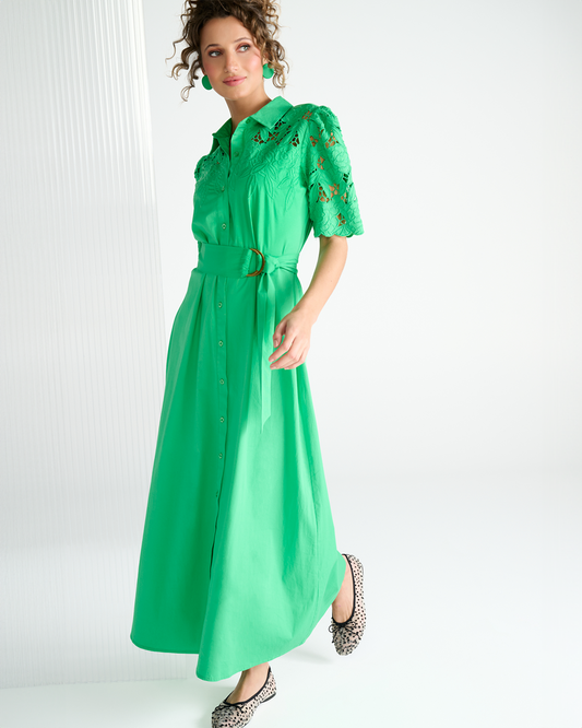K-Design Island Green Cotton Maxi Dress in Broderie Anglaise