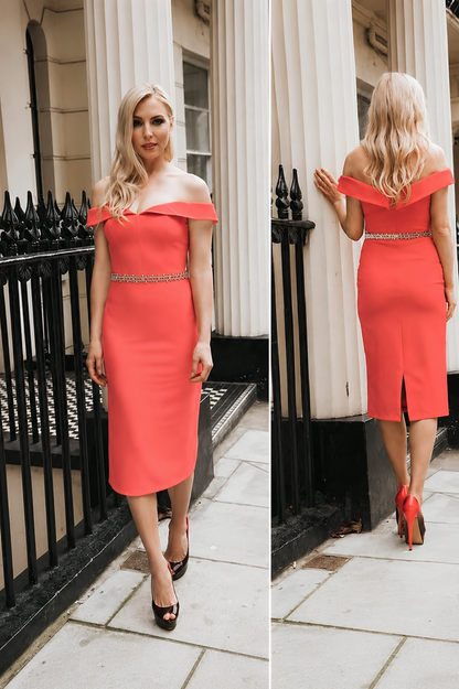 Coral Red Bardot Dress 1817