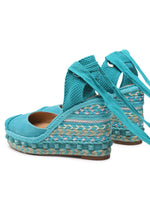 Load image into Gallery viewer, Turquoise suede sandal with raffia jewel wrap v23430
