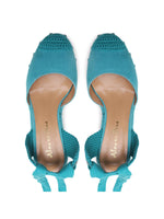 Load image into Gallery viewer, Turquoise suede sandal with raffia jewel wrap v23430
