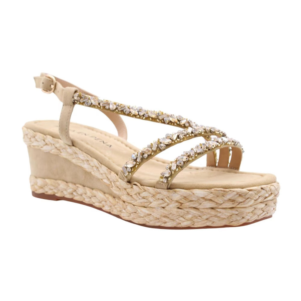 Suede Wedge Sandal with Stones