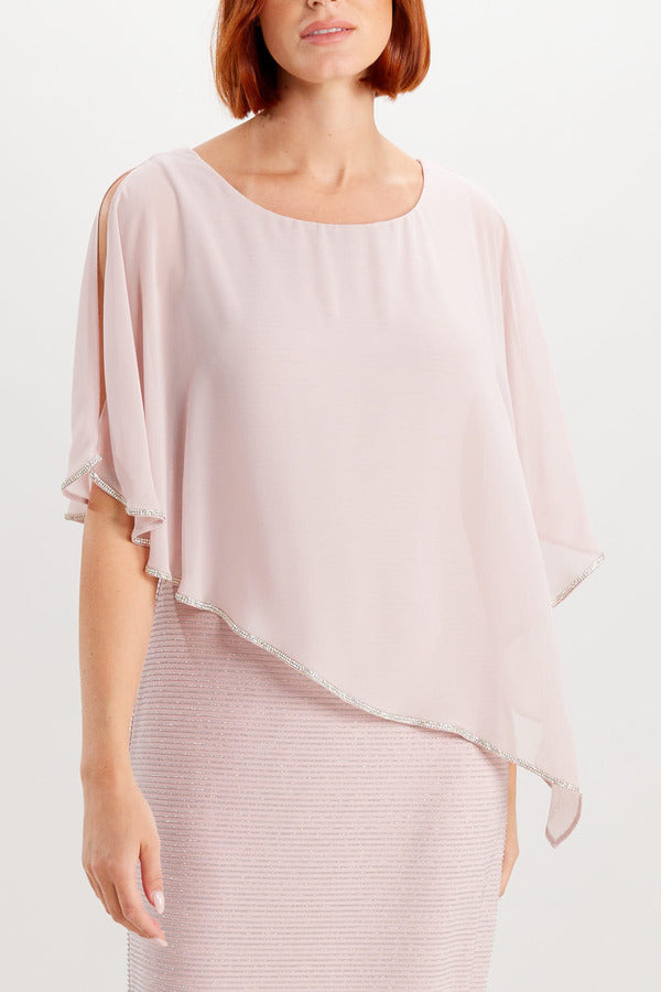 Shimmery Ribbed Gown with Sheer Overlay 179257 - Lucindas on-line