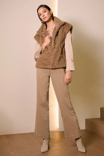 Chevron Faux Fur Mock Neck Gilet